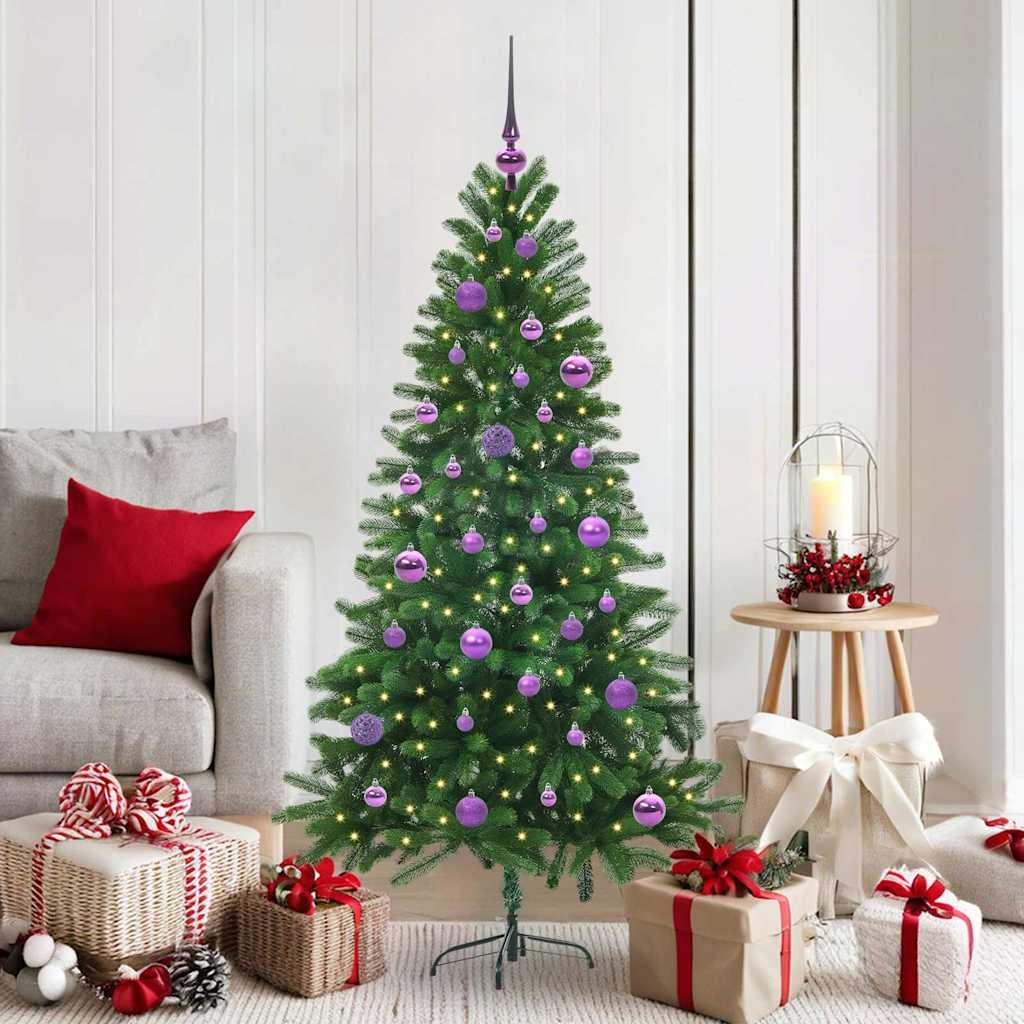 Juletræ 150 cm i PE med 150 LED-lys og stativ - grøn billede