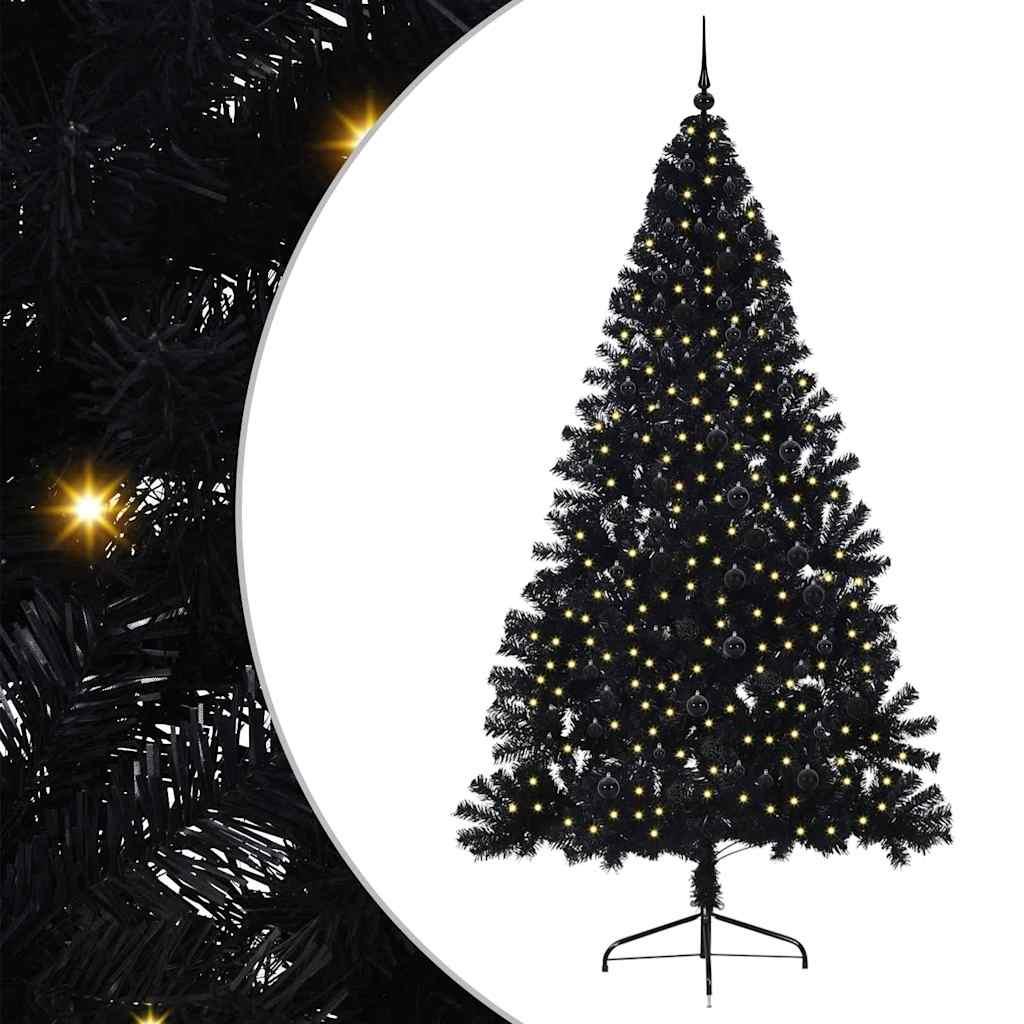 vidaXL Kunstig Forbelyst Juletræ med 300 LED'er Sort 240 cm PVC