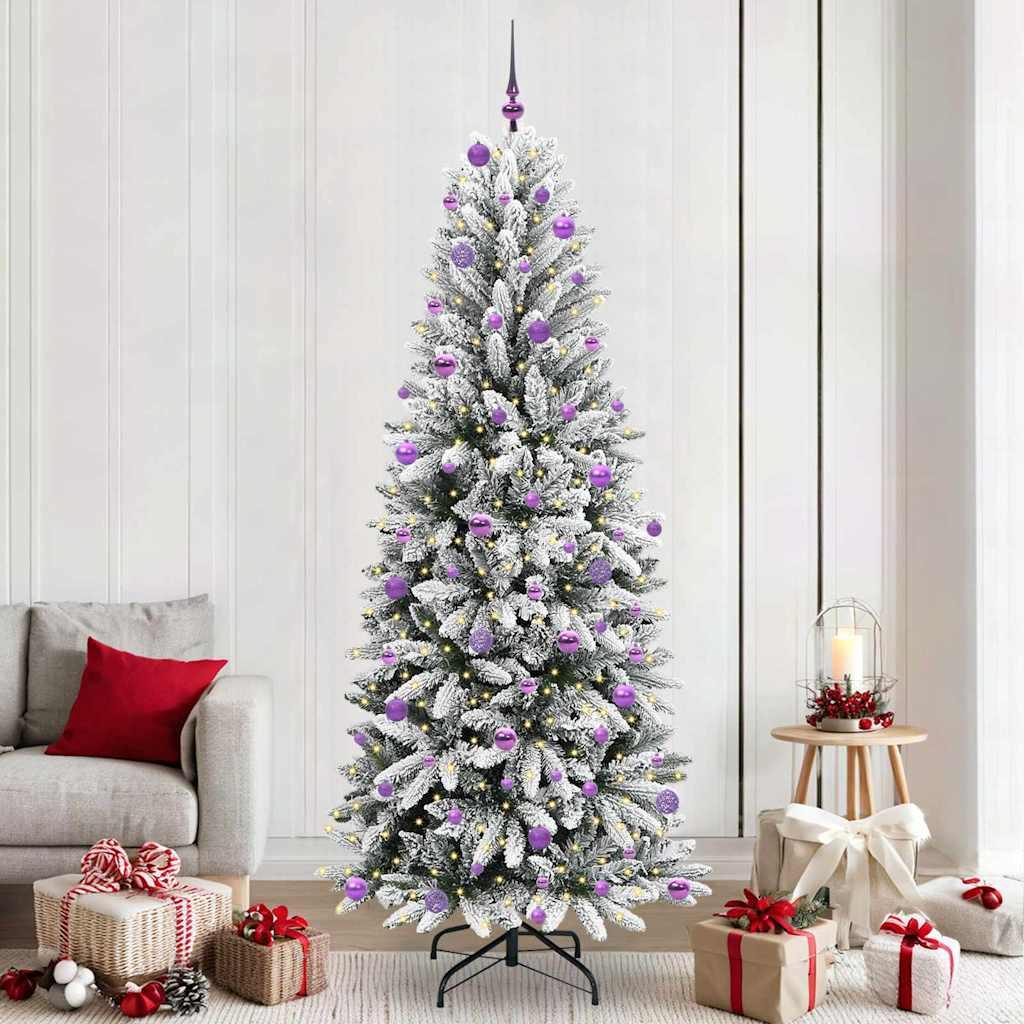 Kunstigt juletræ - hvid, 240 cm med varme LED-lys billede
