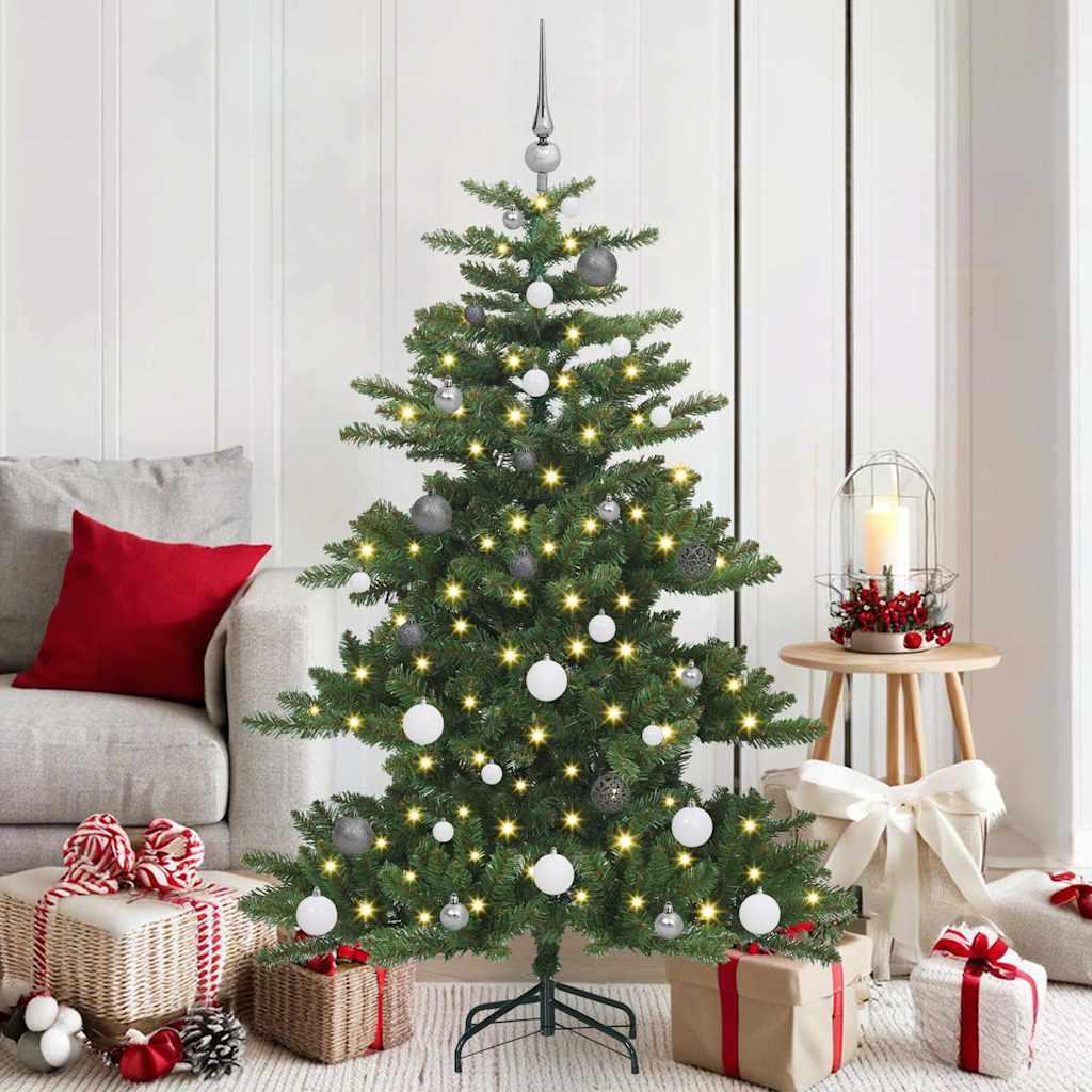 Kunstigt Hinged Juletræ med 150 LED'er med stativ 150 cm PVC billede