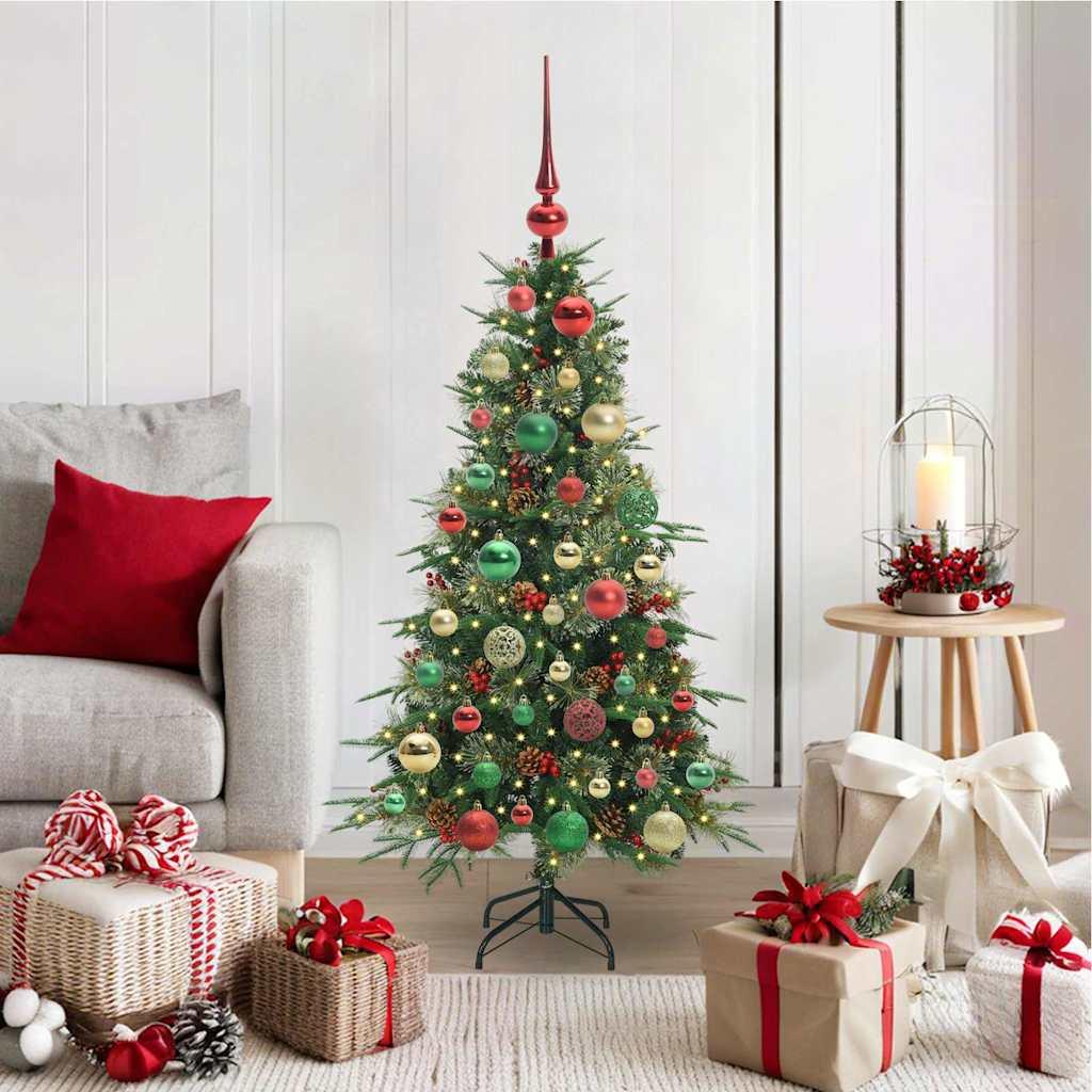 Kunstigt Hinged Juletræ med 150 LED'er Grøn 120 cm PE og PVC billede