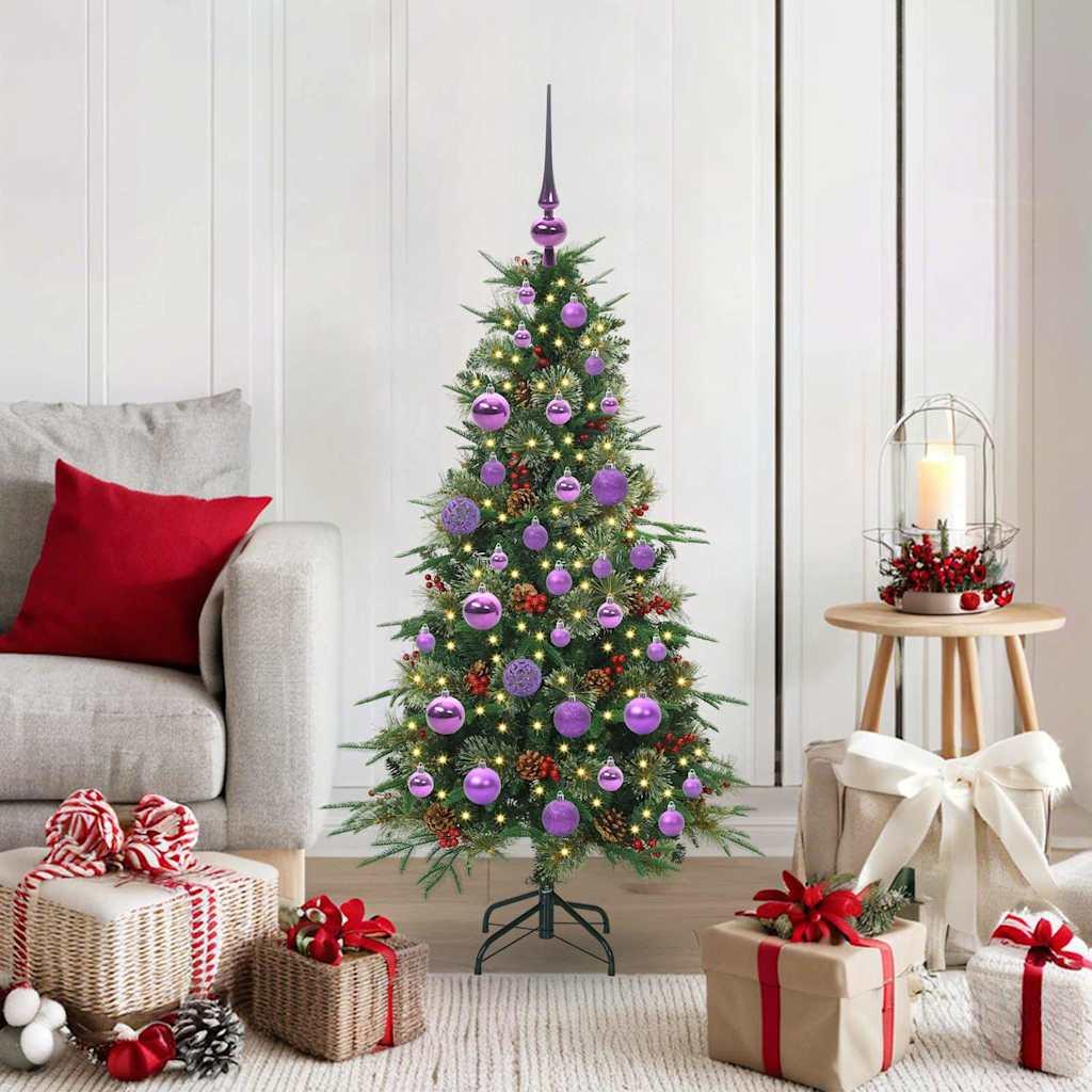 Kunstigt Hinged Juletræ med 150 LED'er Grøn 120 cm PE og PVC billede