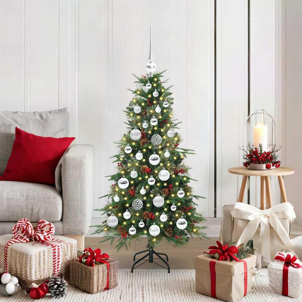 Kunstigt Hinged Juletræ med 150 LED'er Grøn 120 cm PE og PVC billede