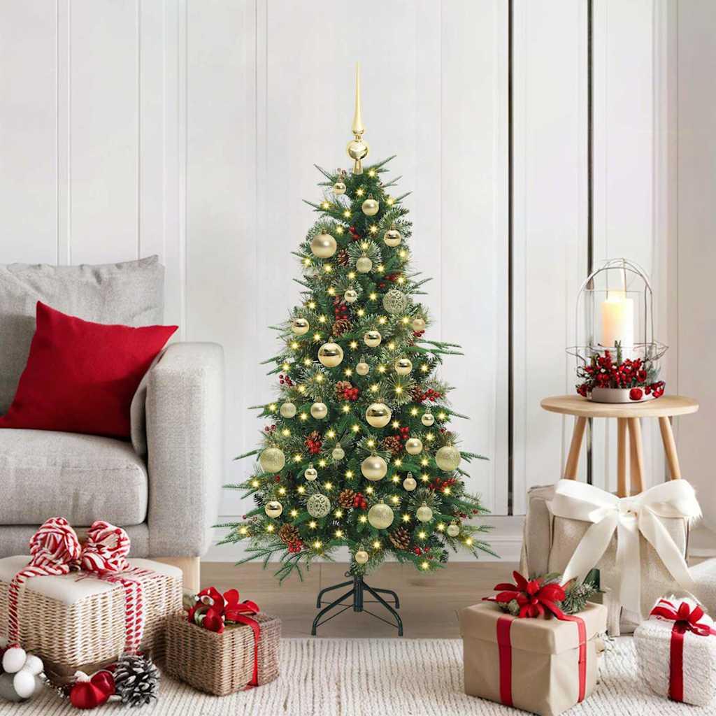 Kunstigt Hinged Juletræ med 150 LED'er Grøn 120 cm PE og PVC billede
