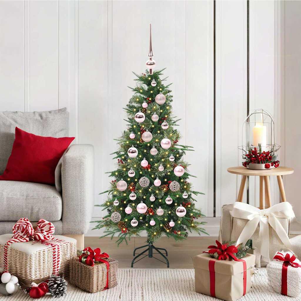Kunstigt Hinged Juletræ med 150 LED'er Grøn 120 cm PE og PVC billede