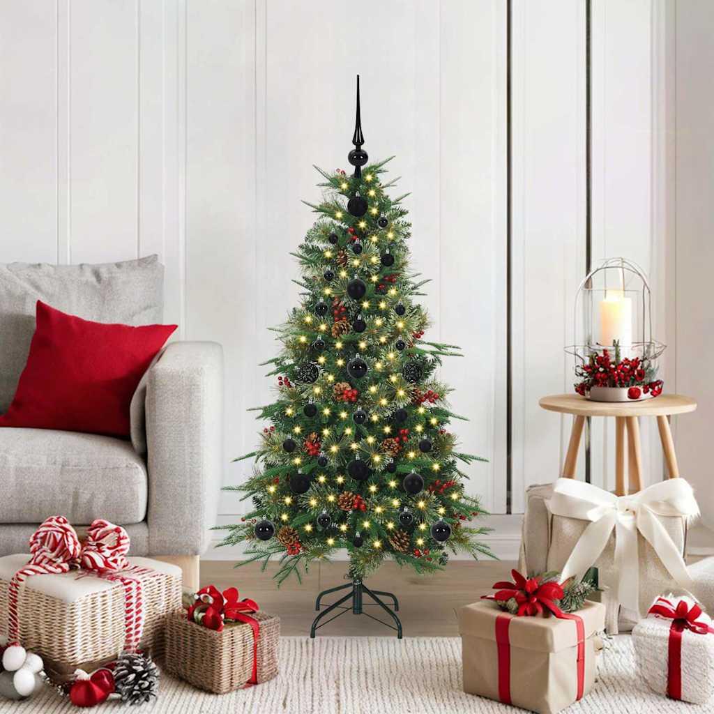 Kunstigt Hinged Juletræ med 150 LED'er Grøn 120 cm PE og PVC billede