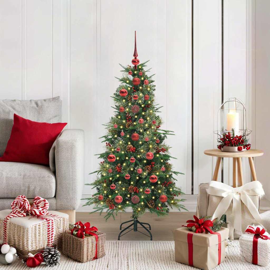 Kunstigt Hinged Juletræ med 150 LED'er Grøn 120 cm PE og PVC billede