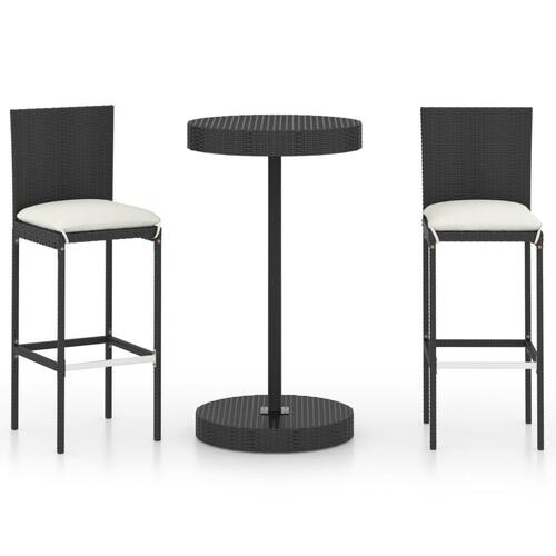 Barsæt til haven 3 dele med hynder polyrattan sort
