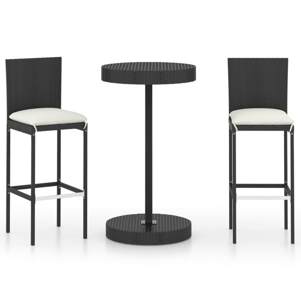 Barsæt til haven 3 dele med hynder polyrattan sort
