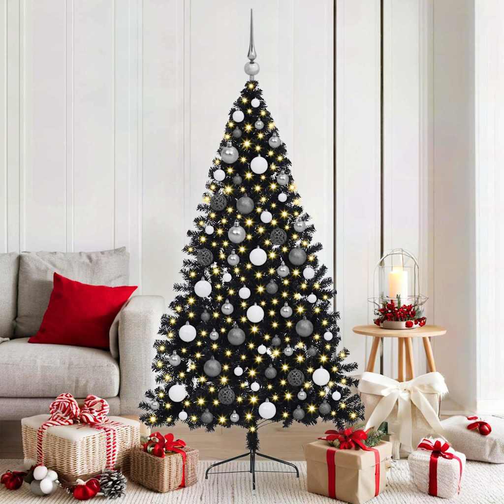 Kunstigt forudbelyst juletræ med 300 LED'er Sort 180 cm PVC billede