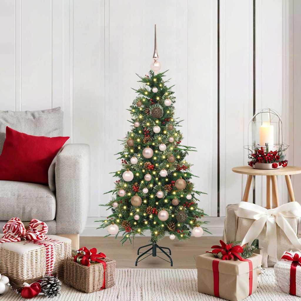 Kunstigt Hinged Juletræ med 150 LED'er Grøn 120 cm PE og PVC billede