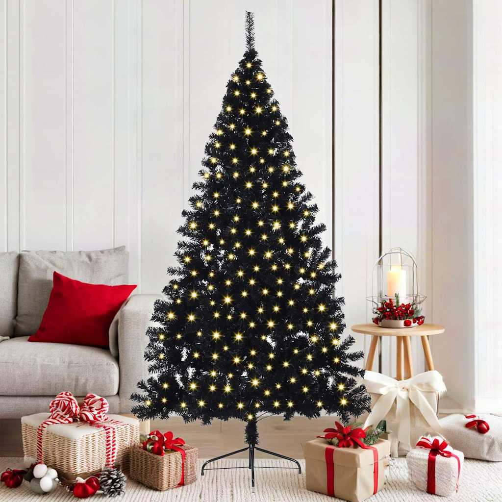 Kunstig Forbelyst Juletræ med 300 LED'er Sort 180 cm PVC billede