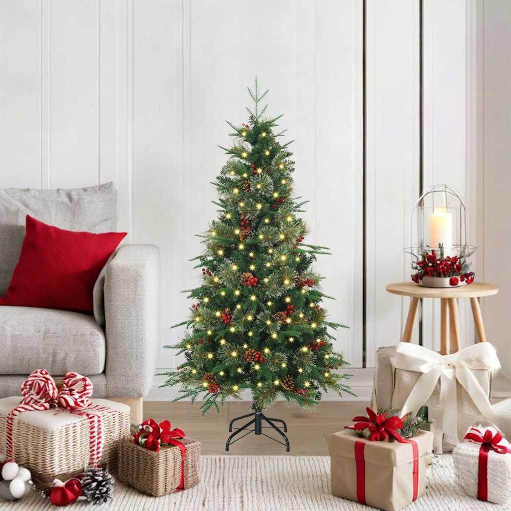 Kunstigt Hinged Juletræ med 150 LED'er Grøn 120 cm PE og PVC billede