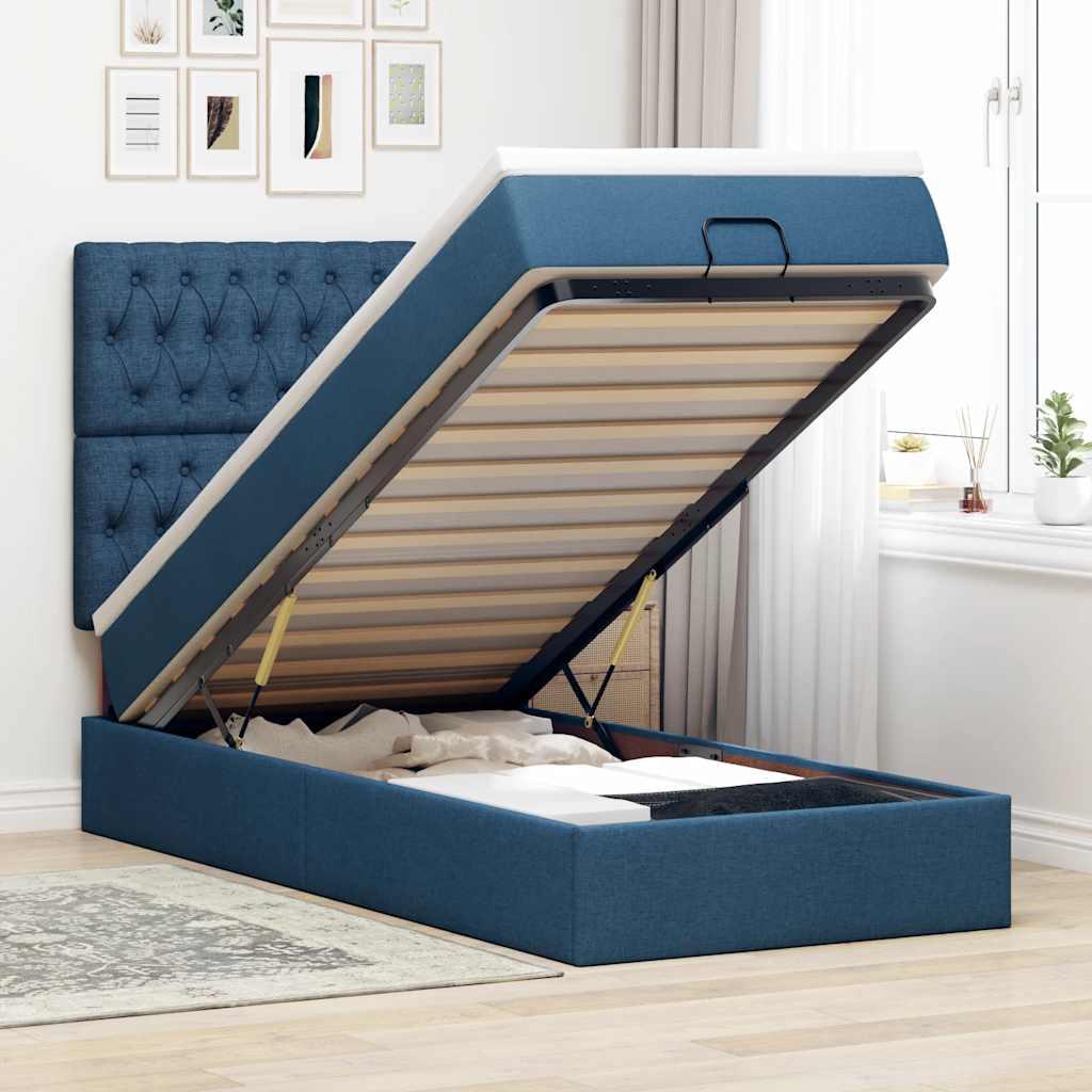 Osmannisk sengeramme med madras 90x190 cm stof blå billede