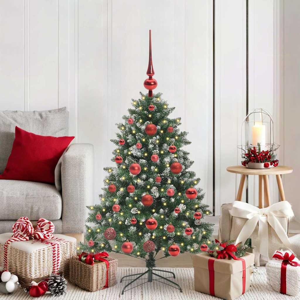Kunstigt juletræ med LED, grøn - 120 cm, PVC/stål, med stativ billede