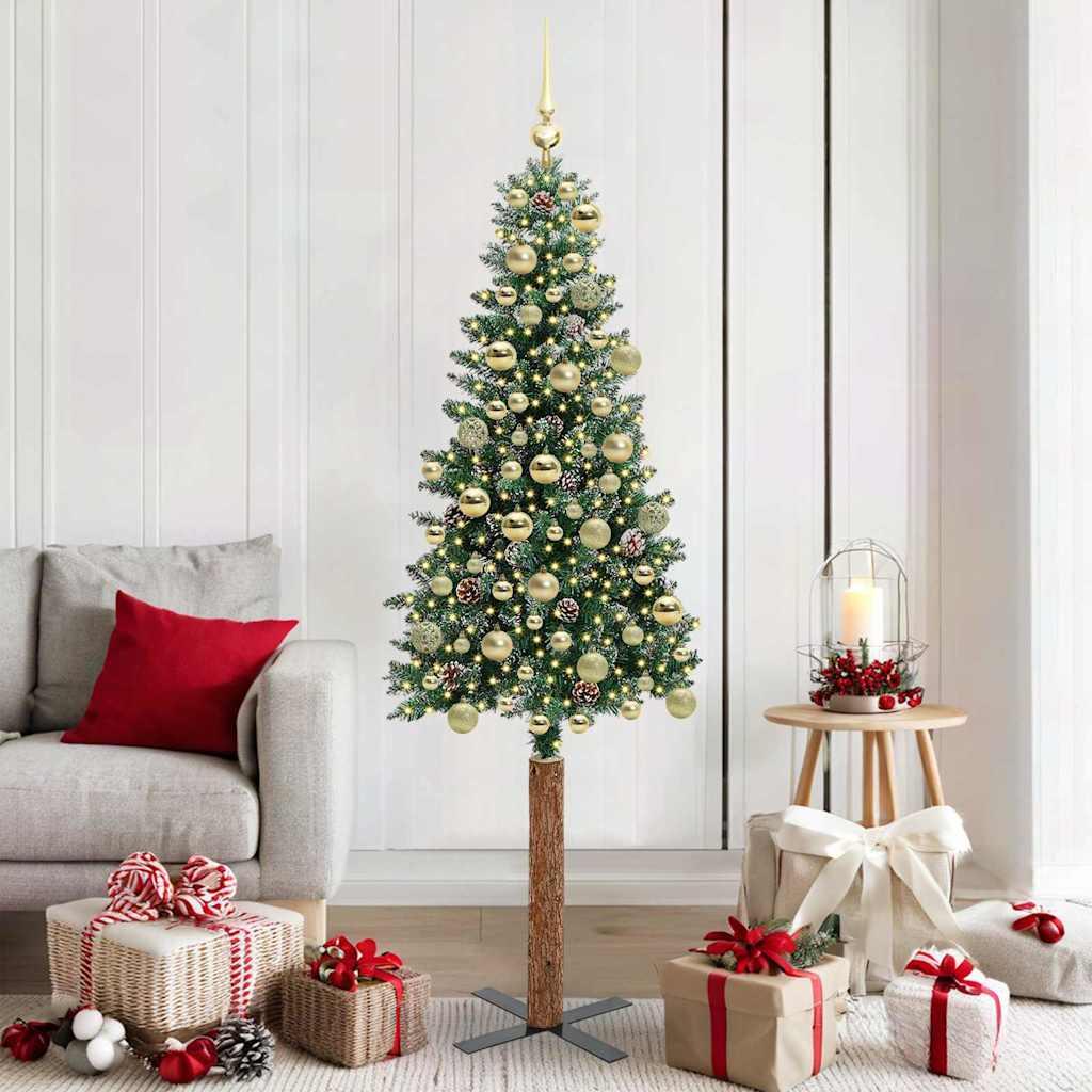 vidaXL Slankt Juletræ med stativ Grøn 180 cm PVC og Massiv Fyrretræ