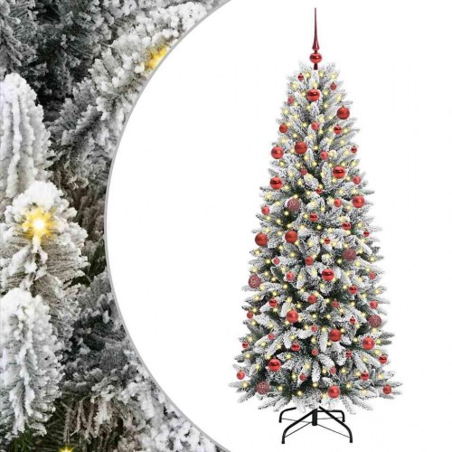 Kunstigt juletræ med LED og kugler - hvid, 180 cm