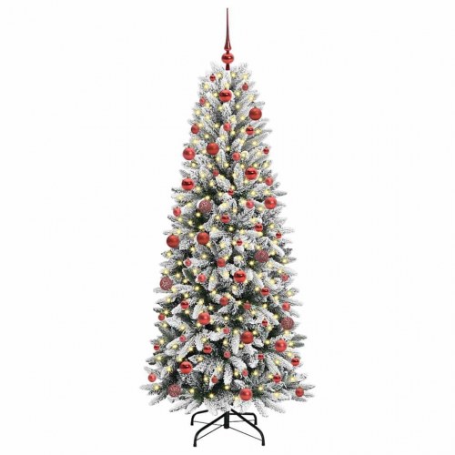 Kunstigt juletræ med LED og kugler - hvid, 180 cm