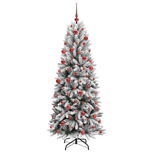 Kunstigt juletræ med LED og kugler - hvid, 180 cm