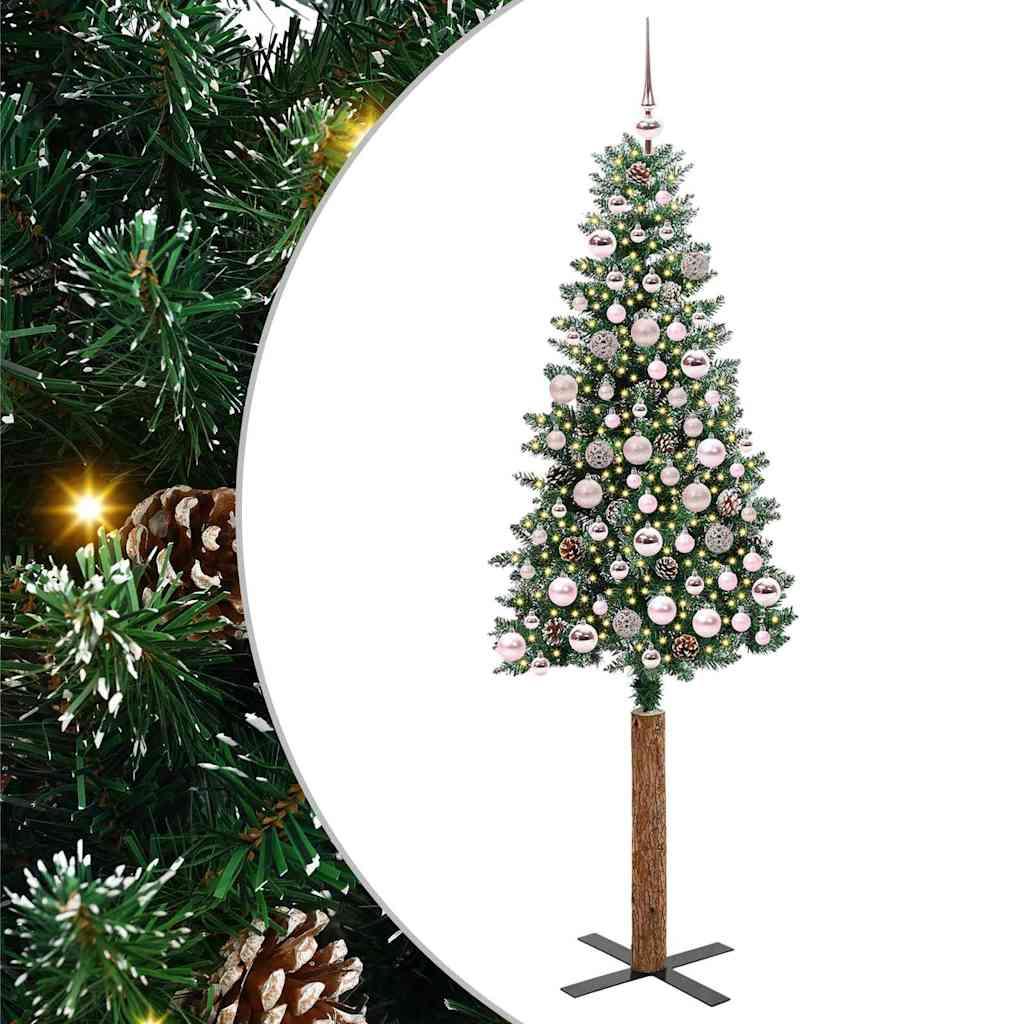 Slankt Juletræ Grøn og Hvid 180 cm PVC og Massiv Fyrretræ billede