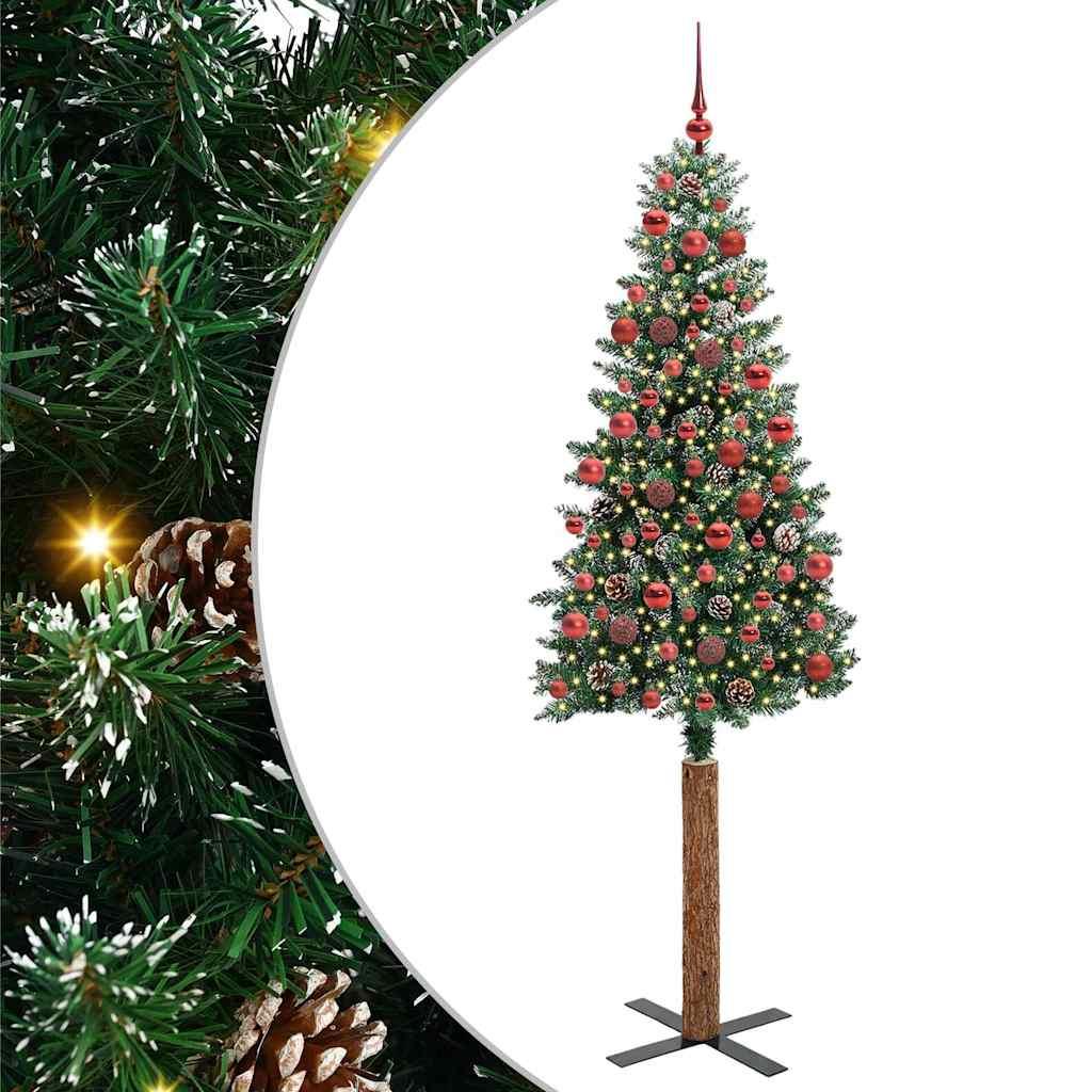 Slankt Juletræ Grøn og Hvid 180 cm PVC og Massiv Fyrretræ billede