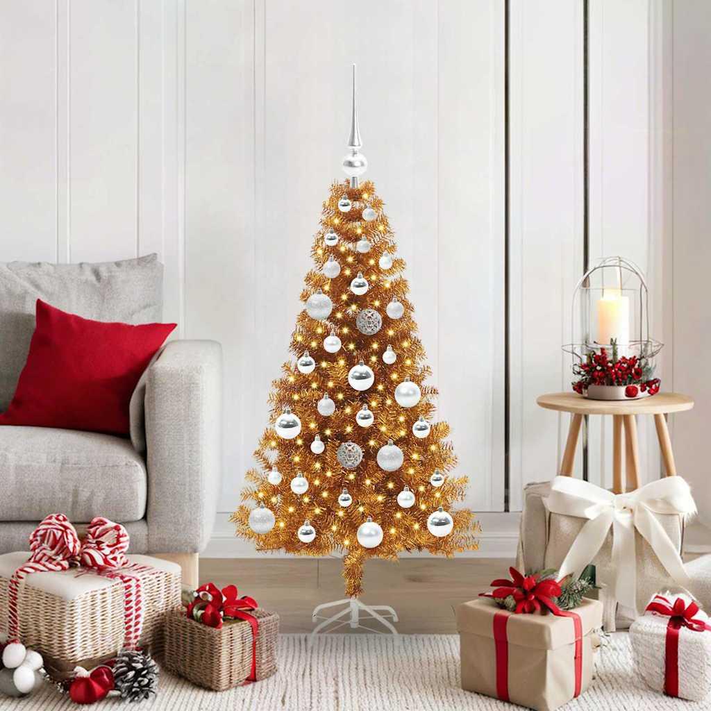 Juletræ med 150 LED'er med stativ Guld 120 cm PET