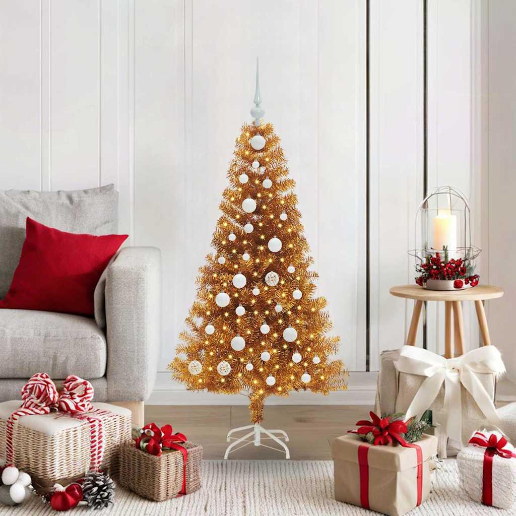 Juletræ med 150 LED'er med stativ Guld 120 cm PET