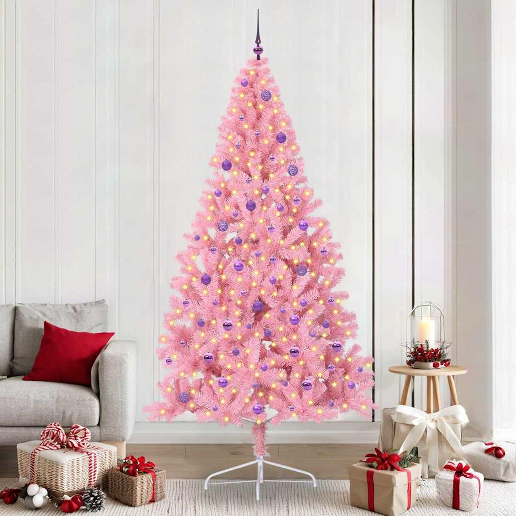 Kunstig Forbelyst Juletræ med 300 LED'er Lyserød 240 cm PVC billede