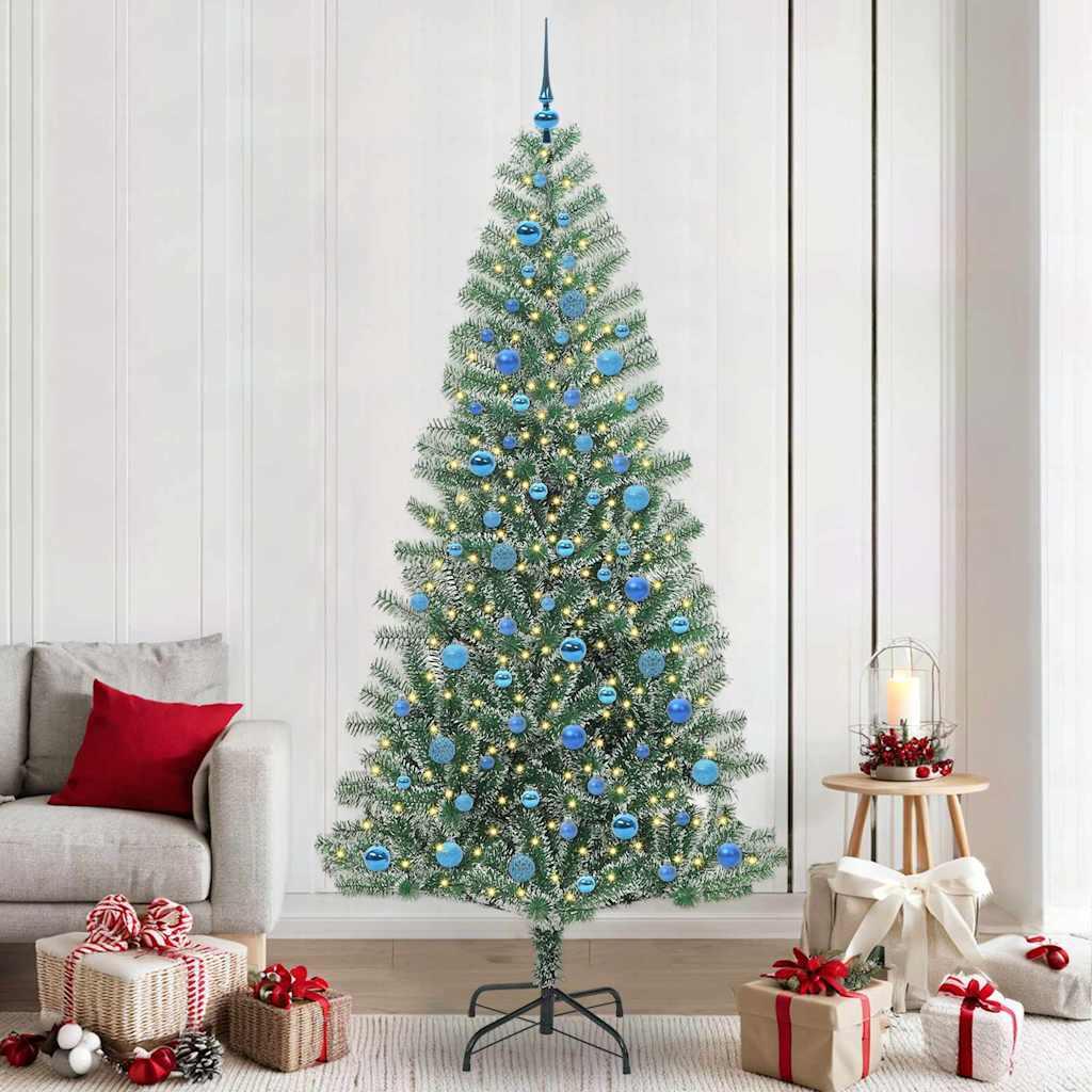 Kunstigt Juletræ Snebelagt med LED Lys Grøn og Hvid 240 cm billede