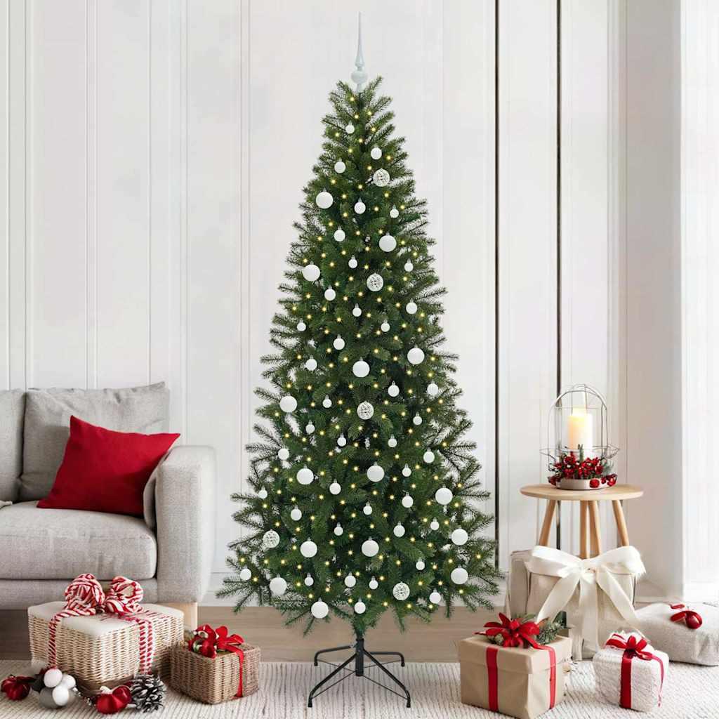 Kunstigt juletræ med 300 LED'er Grøn 210 cm PE og PVC billede