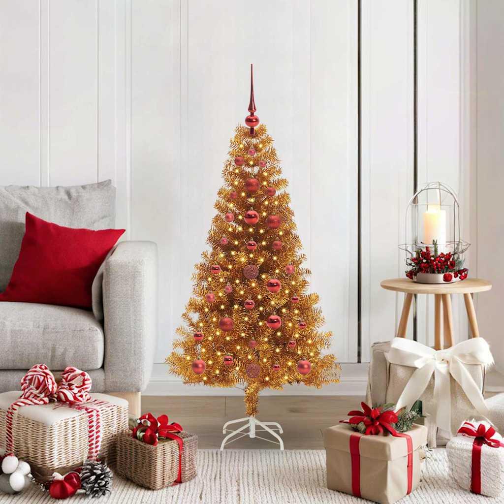 Juletræ med 150 LED'er med stativ Guld 120 cm PET