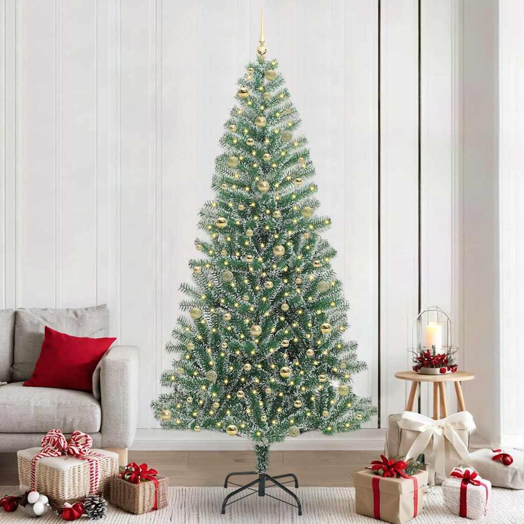 vidaXL Kunstigt Juletræ Snebelagt med LED Lys Grøn og Hvid 240 cm