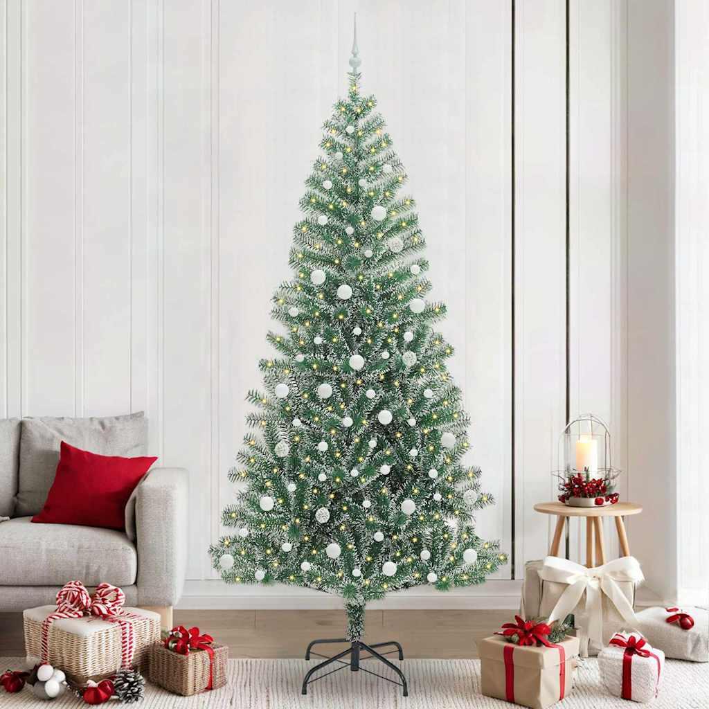 Kunstigt Juletræ Snebelagt med LED Lys Grøn og Hvid 240 cm billede
