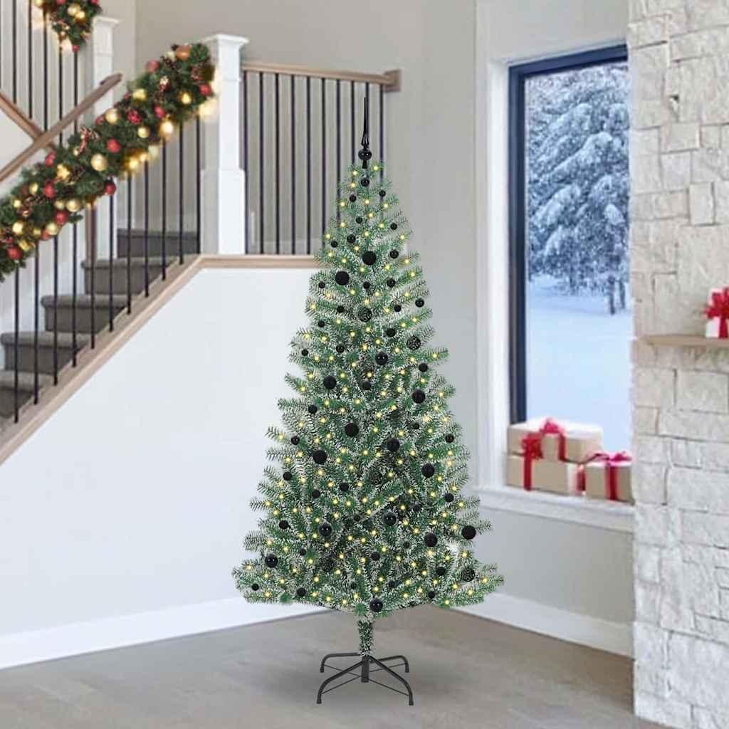 Kunstigt Juletræ Snebelagt med LED Lys Grøn og Hvid 240 cm billede