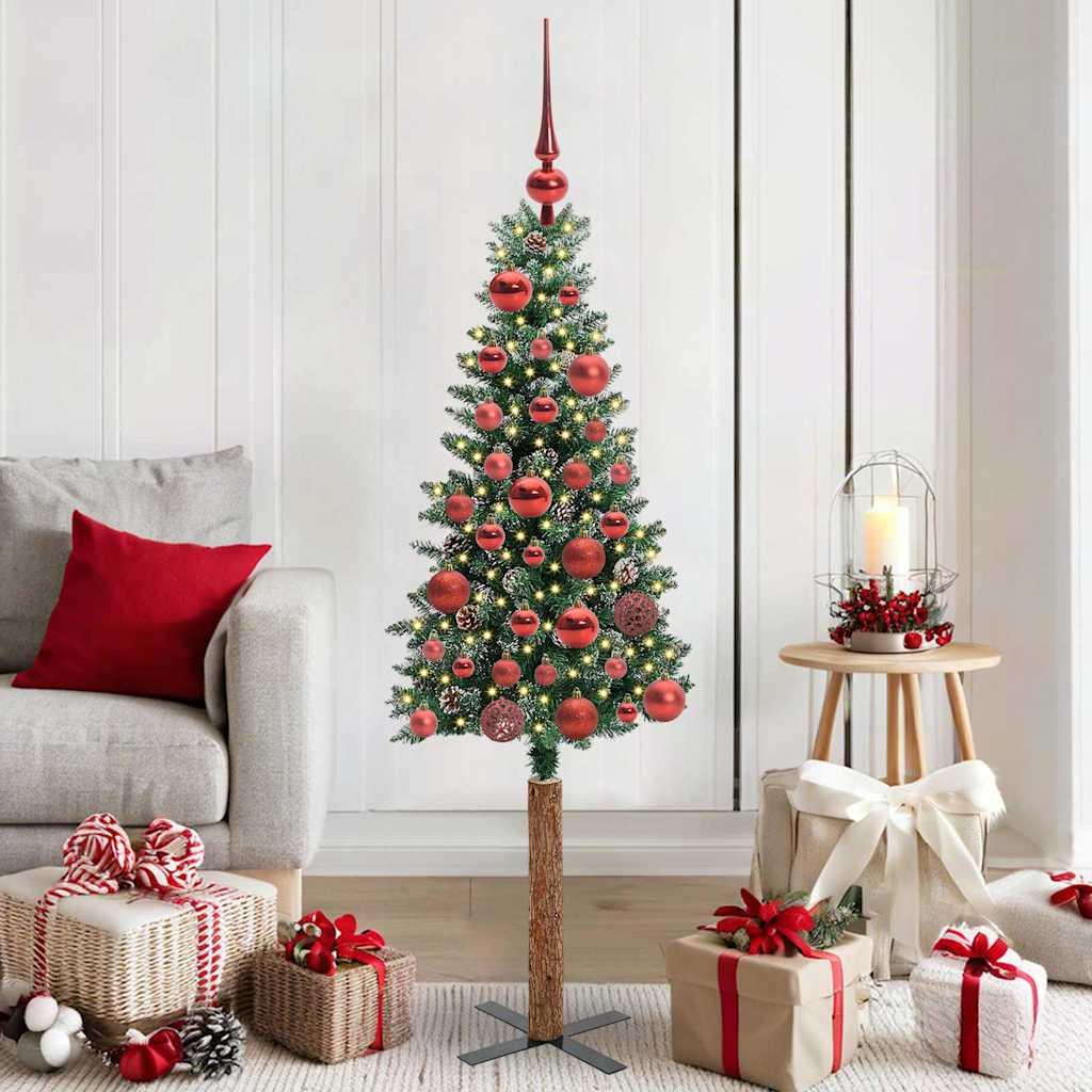 Slankt Juletræ Grøn og Hvid 150 cm PVC og Massiv Fyrretræ billede