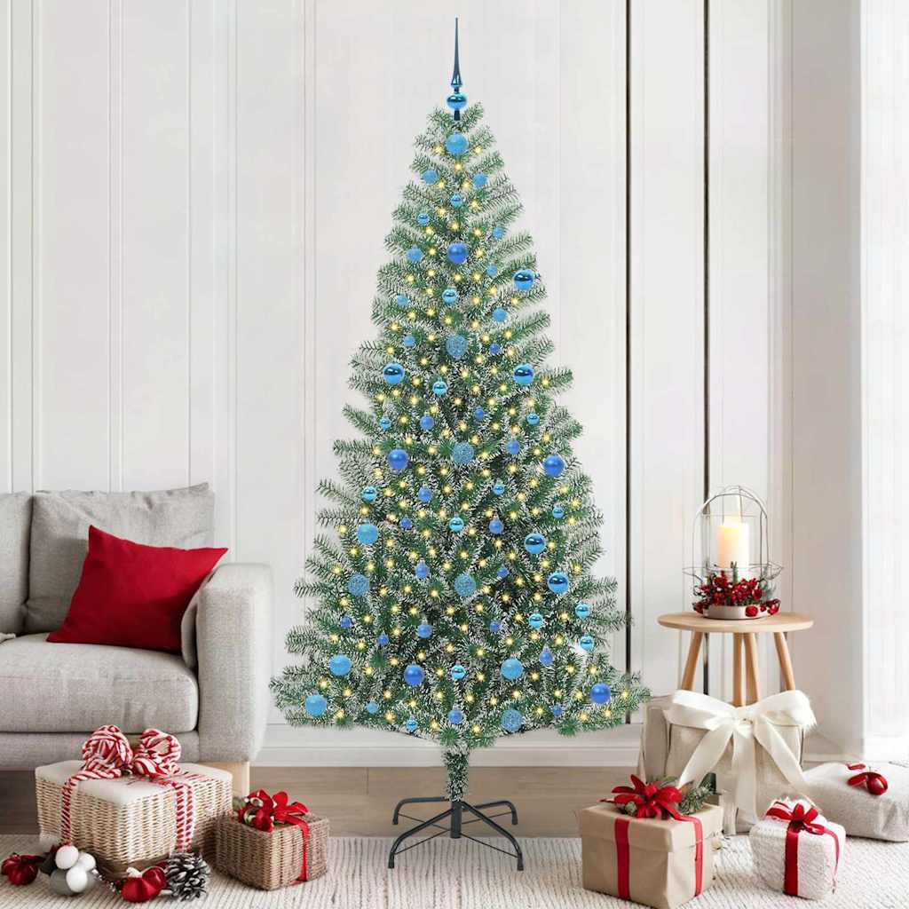 Kunstigt Juletræ Snebelagt med LED Lys Grøn og Hvid 210 cm billede