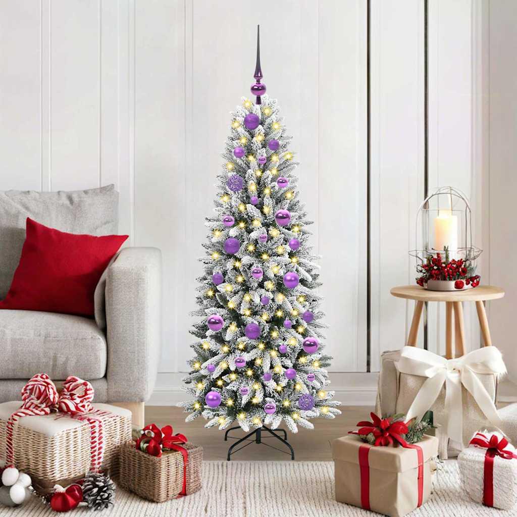 Kunstigt juletræ - hvid 120 cm med varm hvid LED og kugler billede
