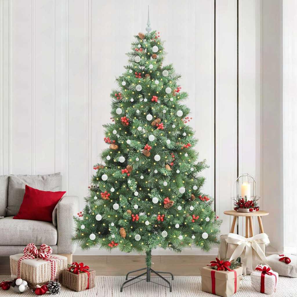 Kunstigt juletræ 240 cm med LED-strimmellys - grøn, PVC og metal billede