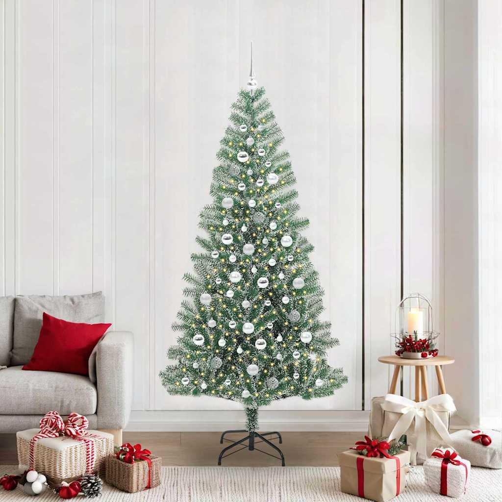vidaXL Kunstigt Juletræ Snebelagt med LED Lys Grøn og Hvid 210 cm