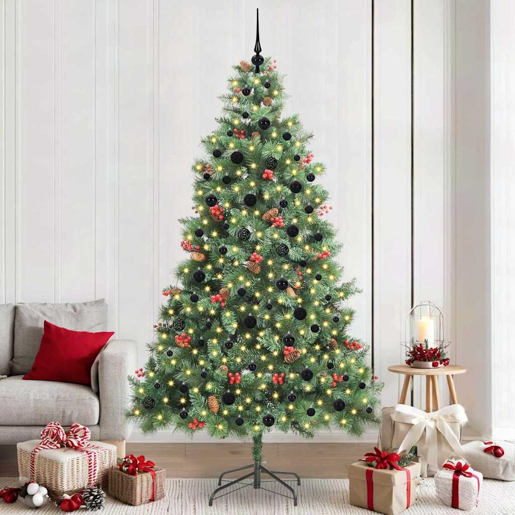 Kunstigt juletræ 240 cm med LED-lysbånd - grøn, PVC og metal billede