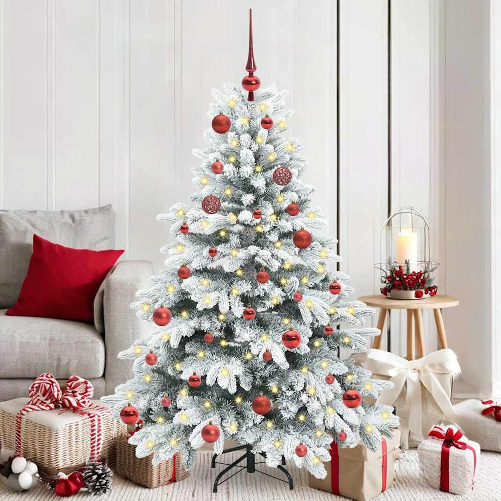 Kunstigt juletræ 150 cm - hvid med 150 LED-lys i PE og PVC billede