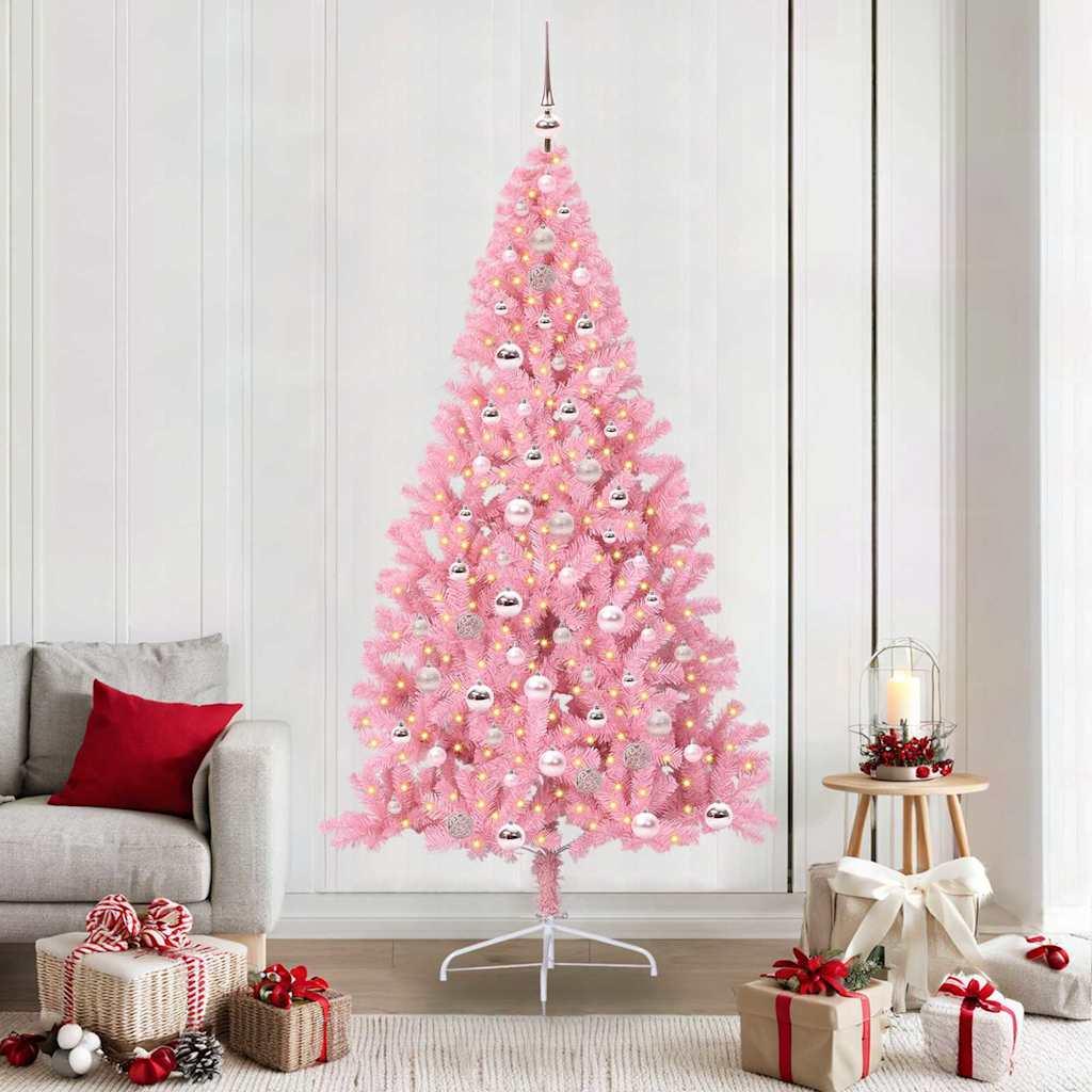 vidaXL Kunstig Forbelyst Juletræ med 300 LED'er Lyserød 210 cm PVC