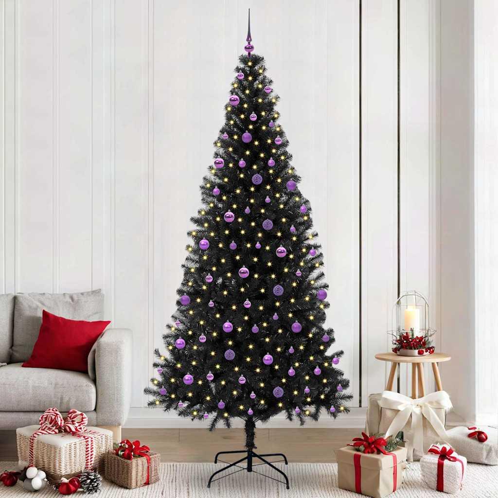 Juletræ med 300 LED'er med stativ Sort 240 cm PVC billede