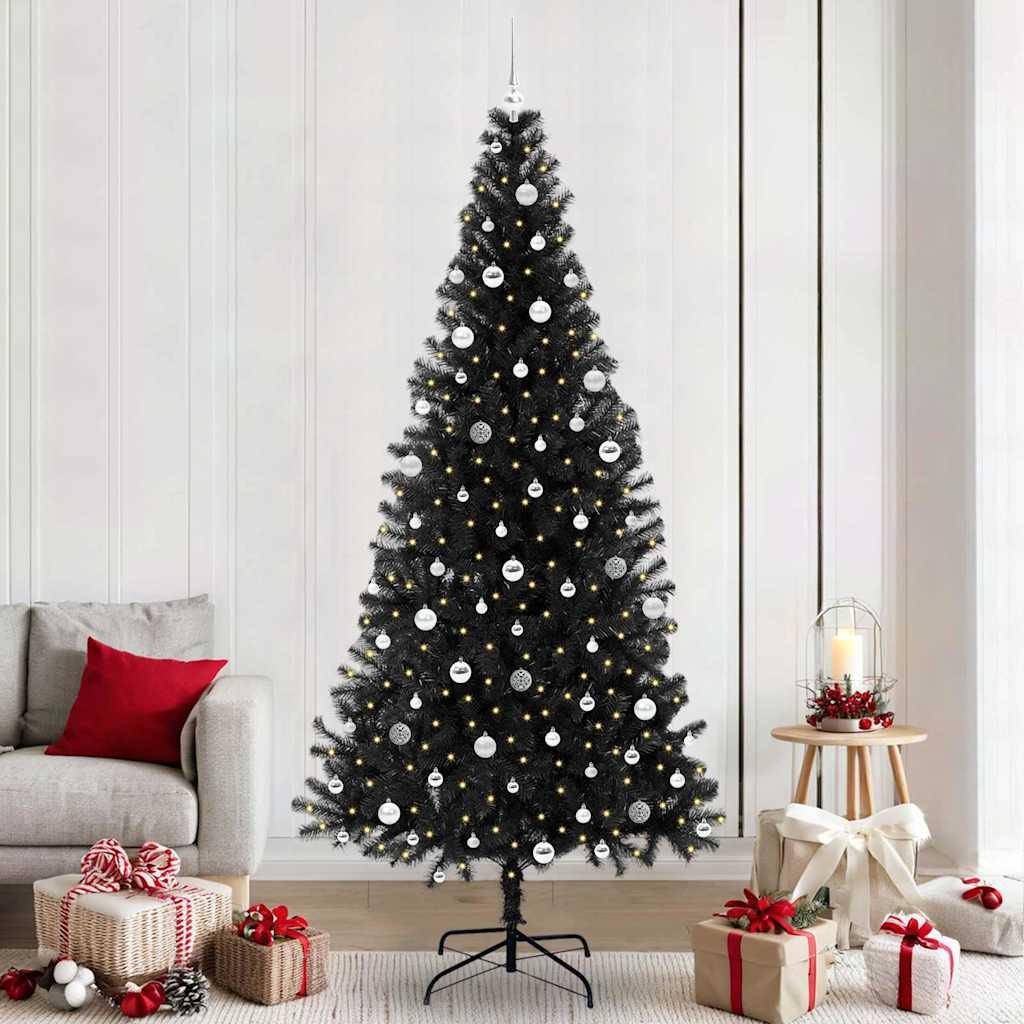 Juletræ med 300 LED'er med stativ Sort 240 cm PVC