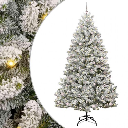 Kunstigt hængslet juletræ med 300 LED og sne - 270 cm