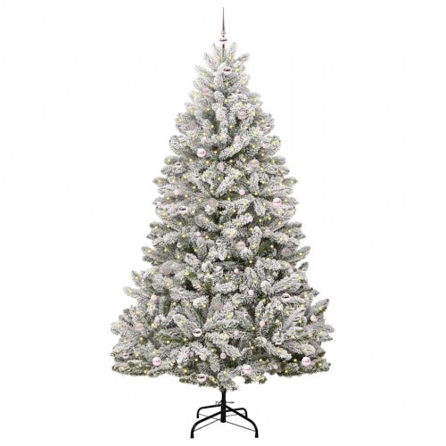 Kunstigt hængslet juletræ med 300 LED og sne - 270 cm