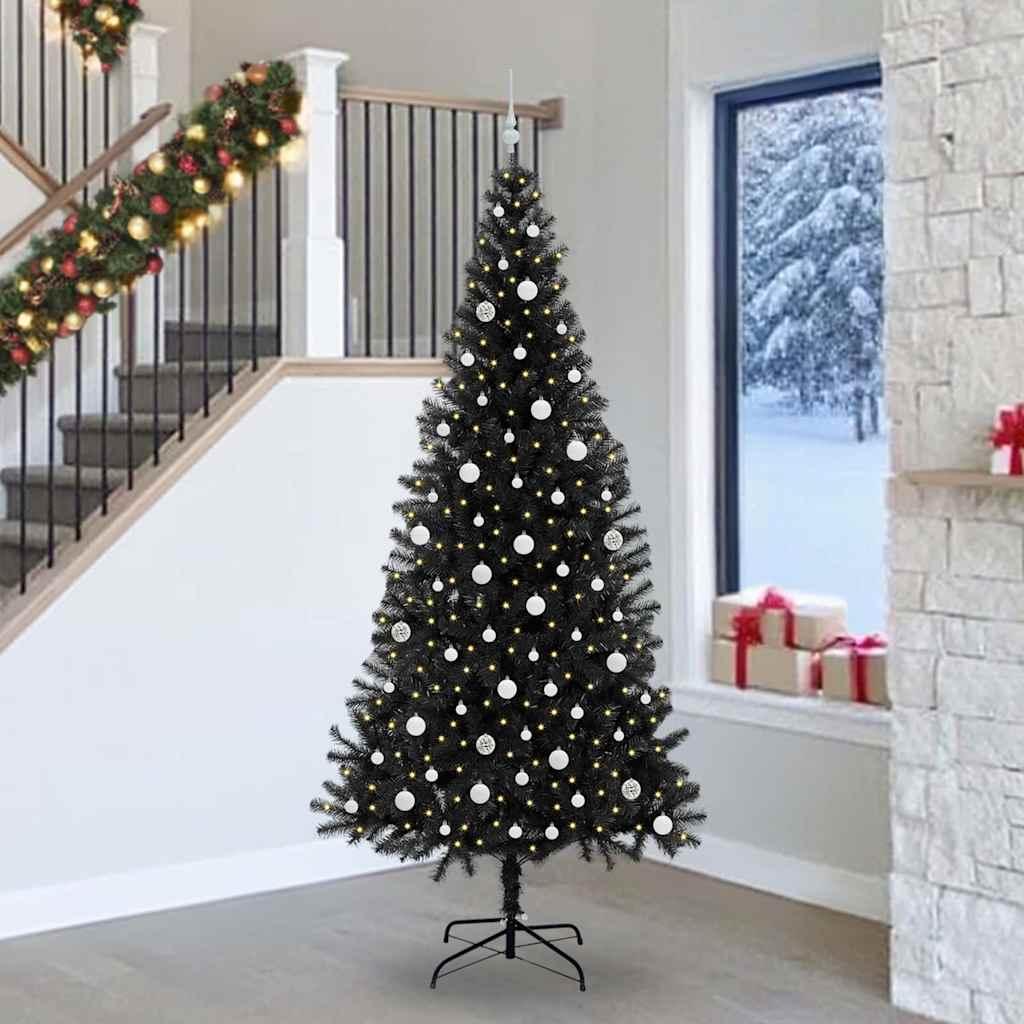 Juletræ med 300 LED'er med stativ Sort 240 cm PVC billede