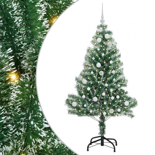 Kunstigt Juletræ Snebelagt med LED Lys Grøn og Hvid 150 cm