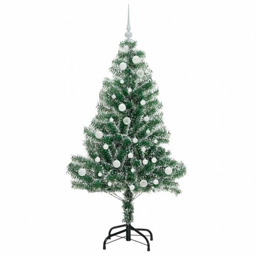 Kunstigt Juletræ Snebelagt med LED Lys Grøn og Hvid 150 cm