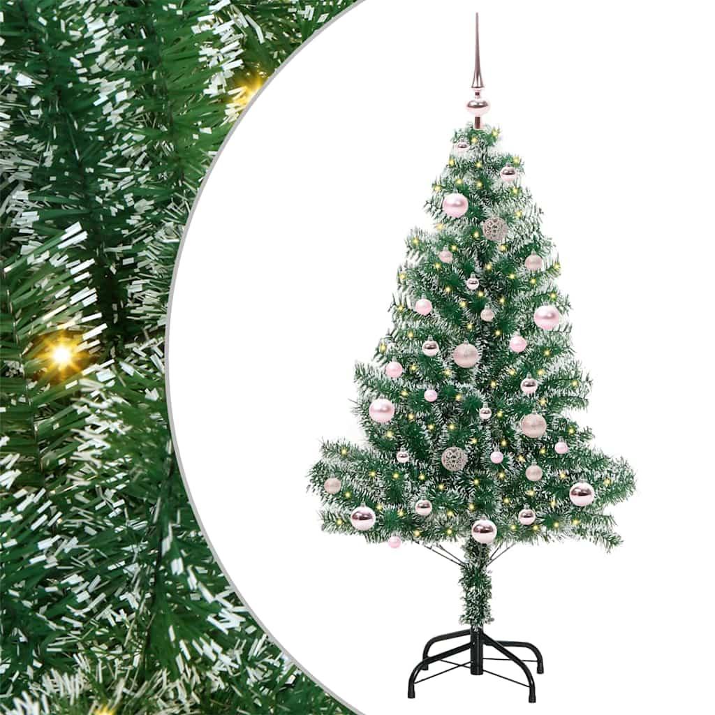 Kunstigt Juletræ Snebelagt med LED Lys Grøn og Hvid 150 cm billede